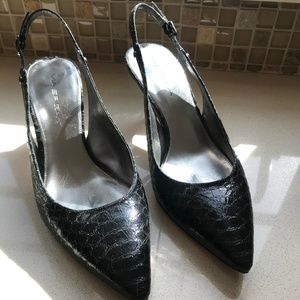 Via Spiga black snake slingback pump